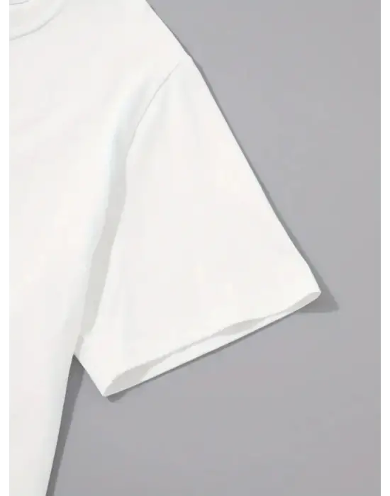 Baskılı Oversize Bisiklet Yaka T-shirt - Beyaz