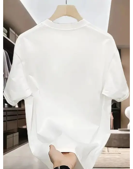 Baskılı Oversize Bisiklet Yaka T-shirt - Beyaz