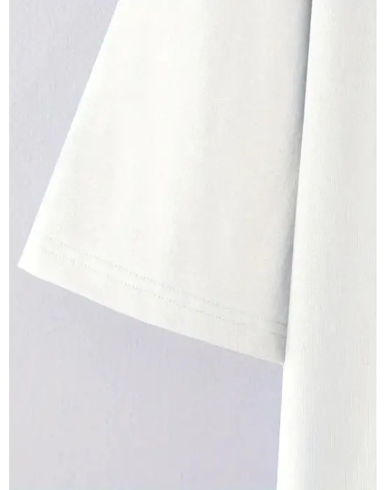 Baskılı Oversize Bisiklet Yaka T-shirt - Beyaz