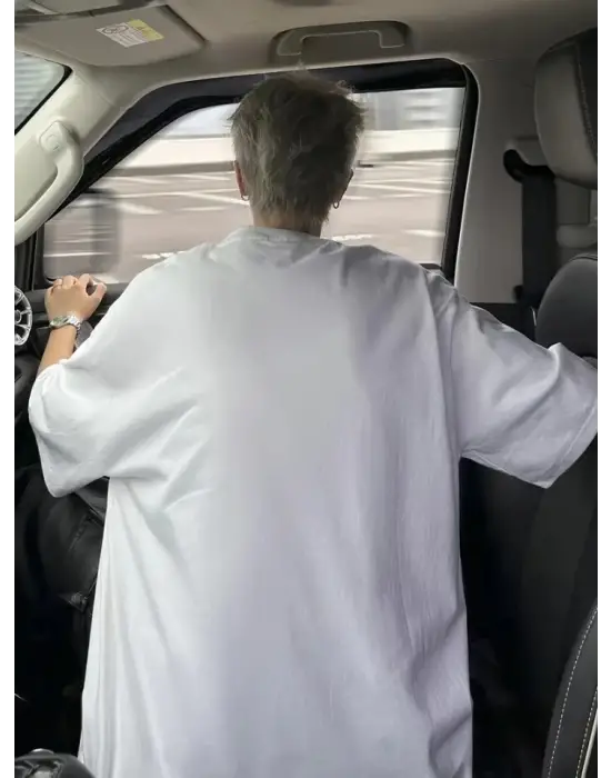 Baskılı Oversize Bisiklet Yaka T-shirt - Beyaz