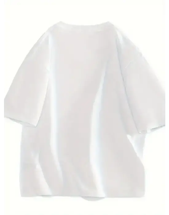 Baskılı Oversize Bisiklet Yaka T-shirt - Beyaz