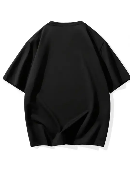 Baskılı Oversize Bisiklet Yaka T-shirt - Siyah