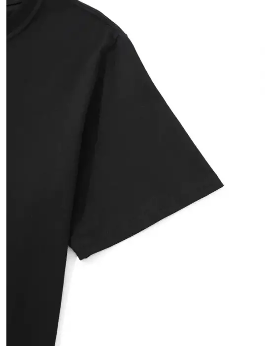 Baskılı Oversize Bisiklet Yaka T-shirt - Siyah
