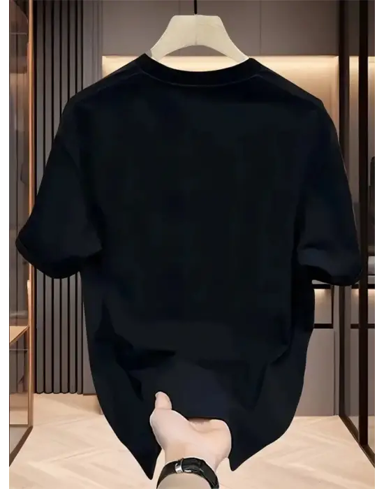 Baskılı Oversize Bisiklet Yaka T-shirt - Siyah