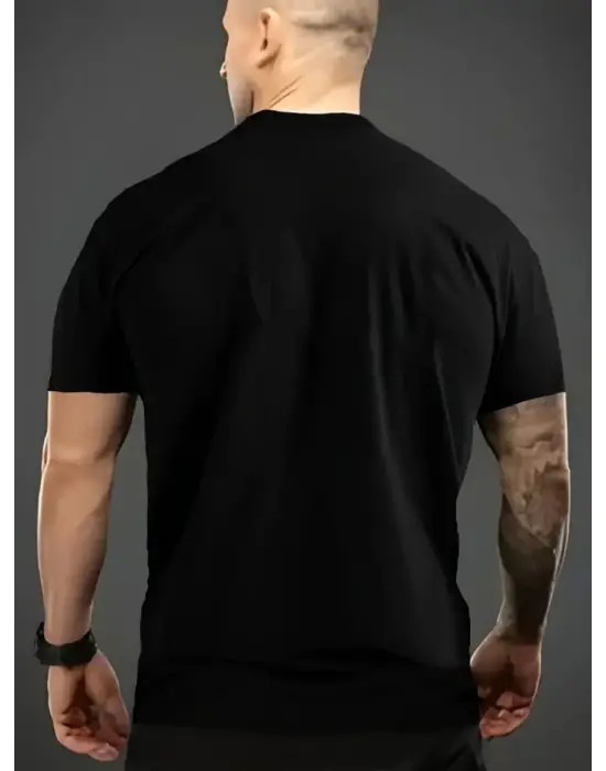 Baskılı Oversize Bisiklet Yaka T-shirt - Siyah