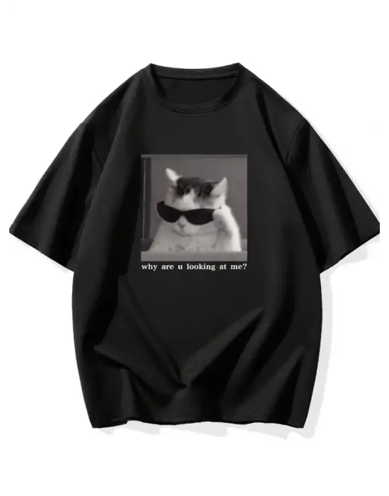 Baskılı Oversize Bisiklet Yaka T-shirt - Siyah