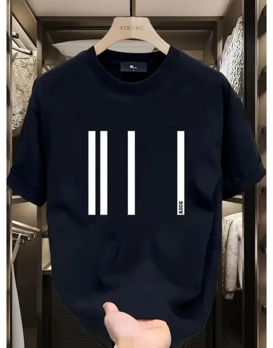 Baskılı Oversize Bisiklet Yaka T-shirt - Siyah