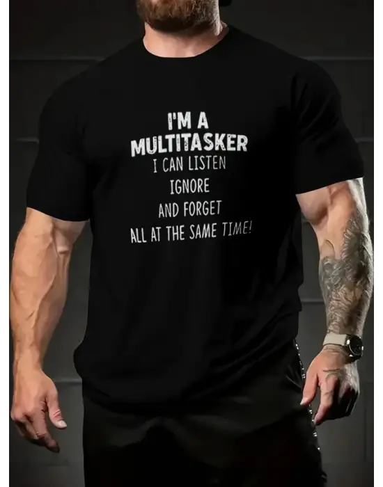 Baskılı Oversize Bisiklet Yaka T-shirt - Siyah
