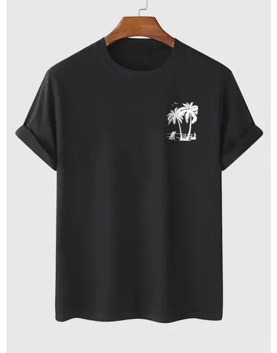 Baskılı Oversize Bisiklet Yaka T-shirt - Siyah