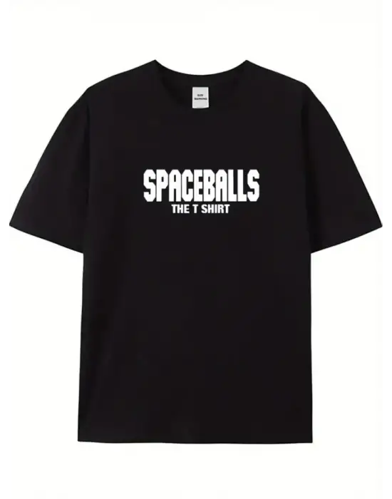 Baskılı Oversize Bisiklet Yaka T-shirt - Siyah
