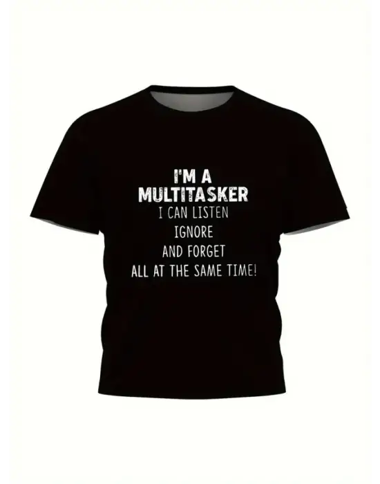 Baskılı Oversize Bisiklet Yaka T-shirt - Siyah