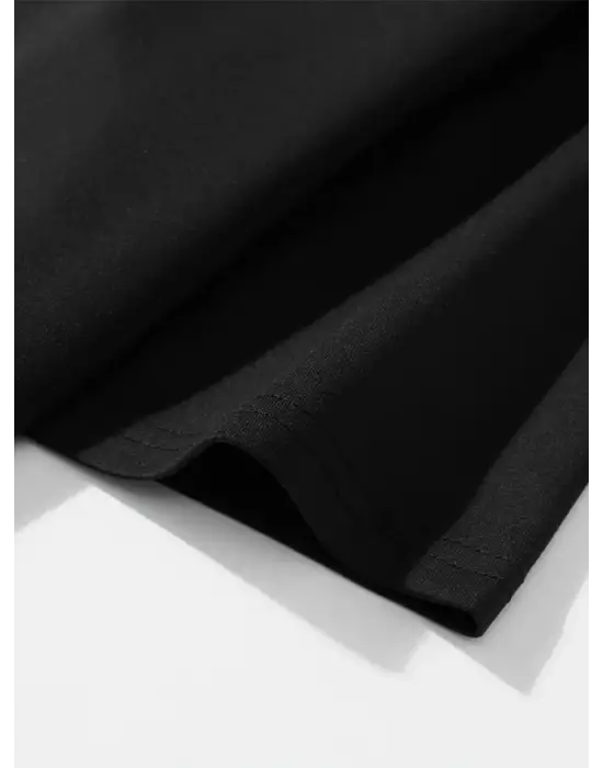 Baskılı Oversize Bisiklet Yaka T-shirt - Siyah