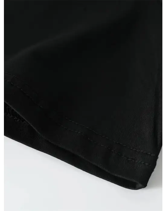 Baskılı Oversize Bisiklet Yaka T-shirt - Siyah