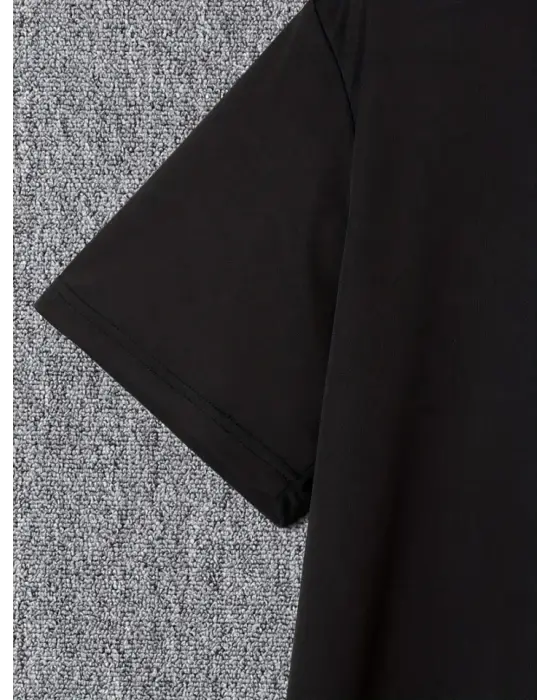 Baskılı Oversize Bisiklet Yaka T-shirt - Siyah
