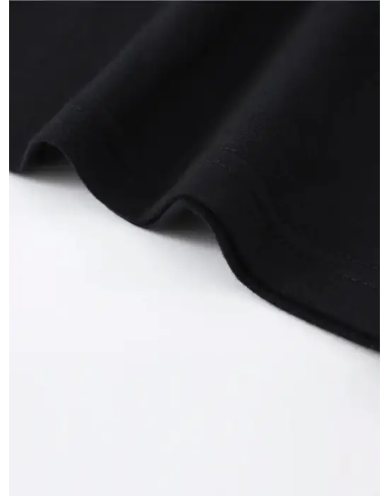 Baskılı Oversize Bisiklet Yaka T-shirt - Siyah