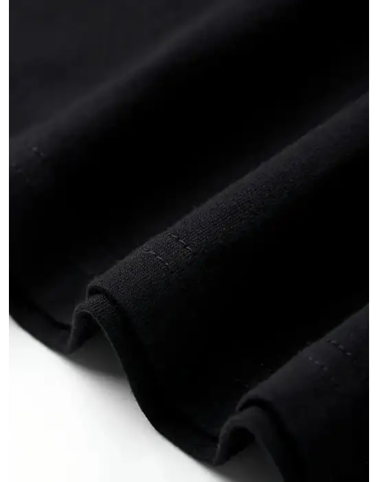 Baskılı Oversize Bisiklet Yaka T-shirt - Siyah