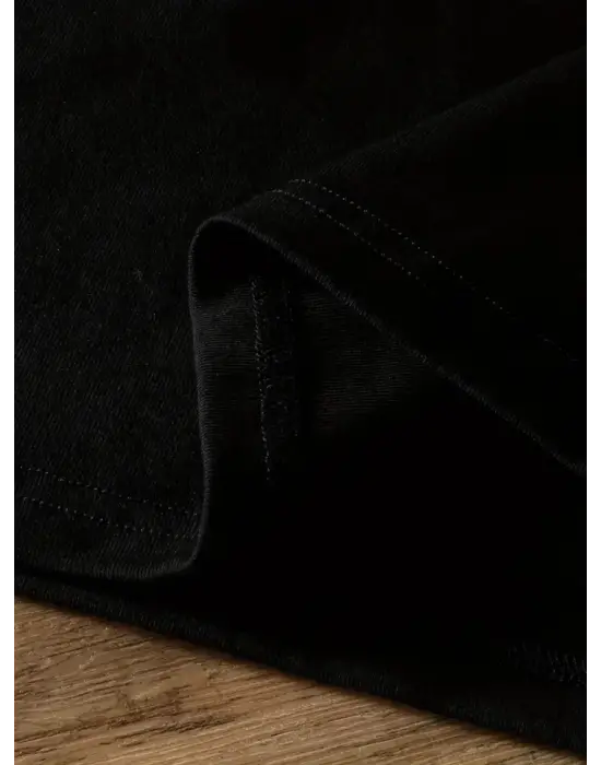 Baskılı Oversize Bisiklet Yaka T-shirt - Siyah