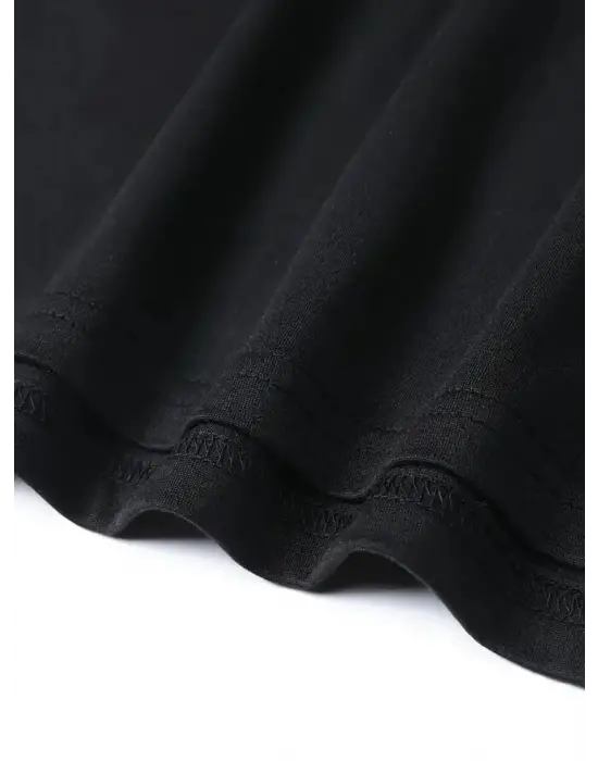 Baskılı Oversize Bisiklet Yaka T-shirt - Siyah