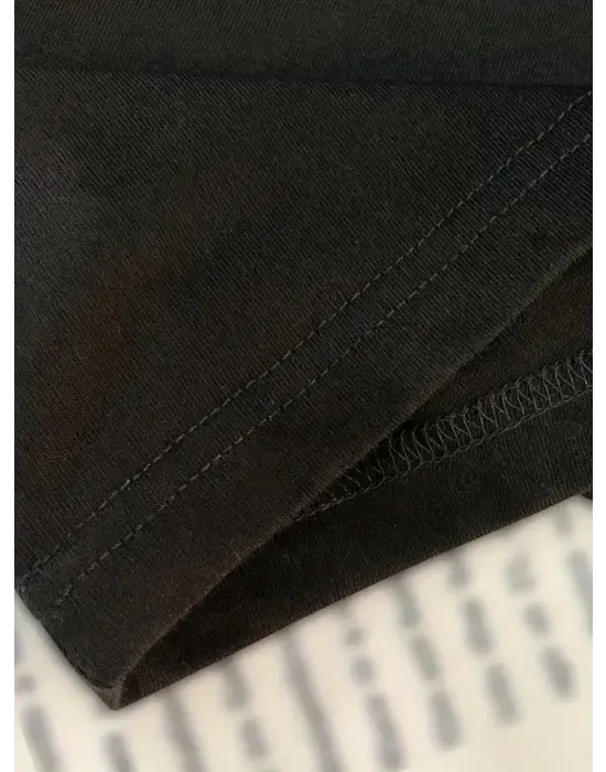 Baskılı Oversize Bisiklet Yaka T-shirt - Siyah