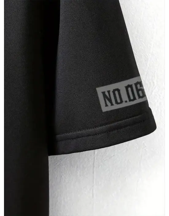 Baskılı Oversize Bisiklet Yaka T-shirt - Siyah