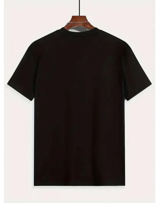 Baskılı Oversize Bisiklet Yaka T-shirt - Siyah