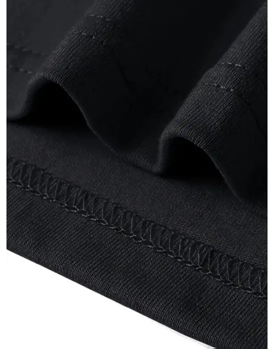 Baskılı Oversize Bisiklet Yaka T-shirt - Siyah