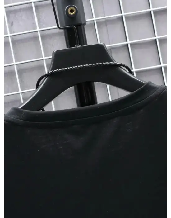 Baskılı Oversize Bisiklet Yaka T-shirt - Siyah