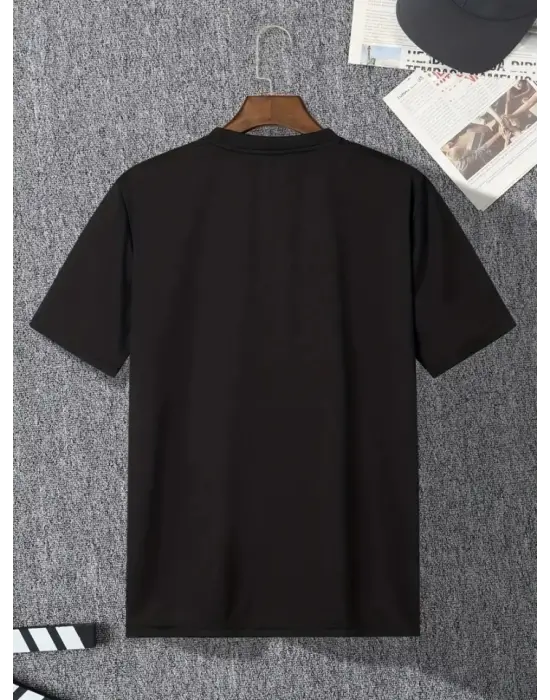 Baskılı Oversize Bisiklet Yaka T-shirt - Siyah