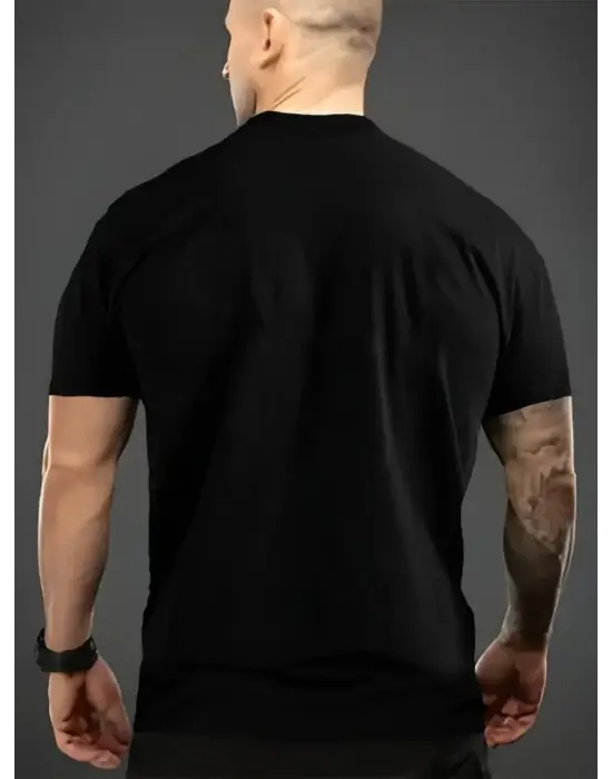 Baskılı Oversize Bisiklet Yaka T-shirt - Siyah