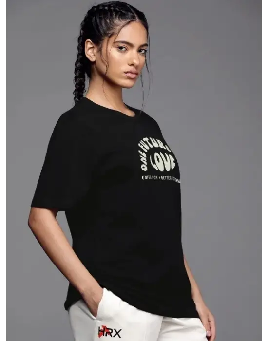 Baskılı Oversize T-shirt - Siyah