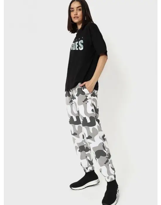 Baskılı Oversize T-shirt - Siyah