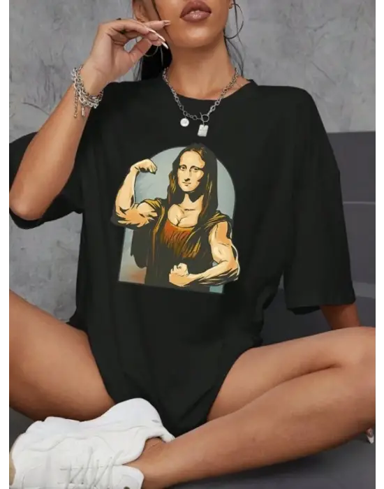 Baskılı Oversize T-shirt - Siyah