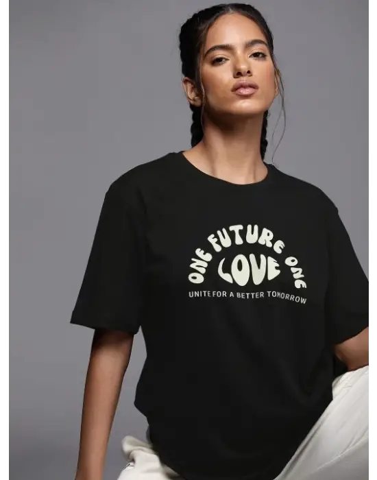 Baskılı Oversize T-shirt - Siyah