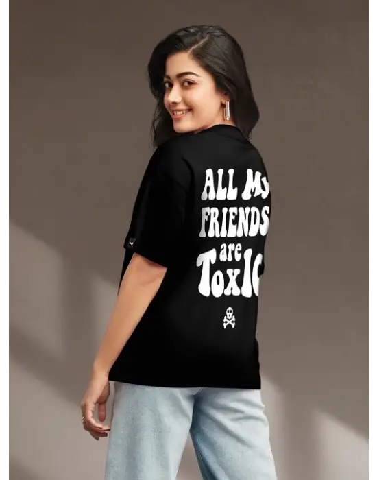 Baskılı Oversize T-shirt - Siyah