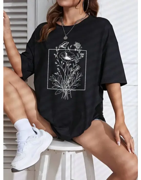 Baskılı T-shirt - Siyah
