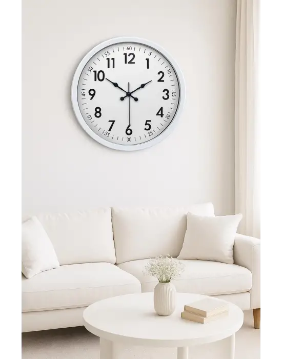 Beyaz Dekoratif Stil 52 Cm Metal Duvar Saati