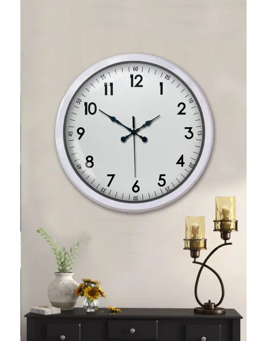 Beyaz Dekoratif Stil 52 Cm Metal Duvar Saati