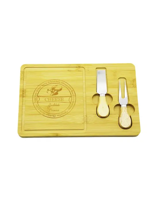 Bıçak Sağ 19x29cm -1.5cm Ahşap Bambu Kahvaltı Peynir Sunum Tabak 2peynir Bıçak=ahşap Saplı
