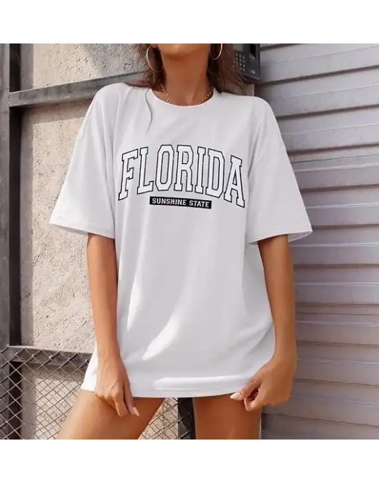 Bisiklet Yaka Baskılı T-shirt - Beyaz