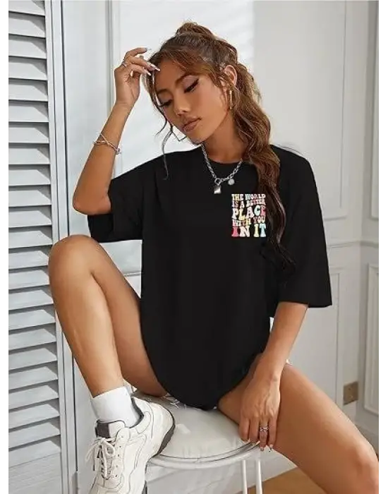 Bisiklet Yaka Baskılı T-shirt - Siyah