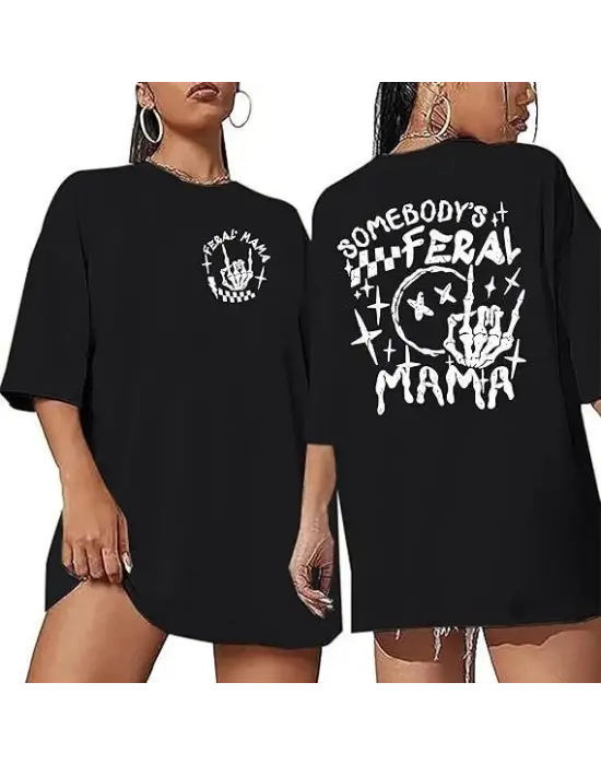 Bisiklet Yaka Baskılı T-shirt - Siyah