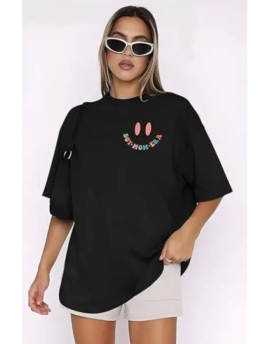 Bisiklet Yaka Kısa Kol Baskılı T-shirt - Siyah