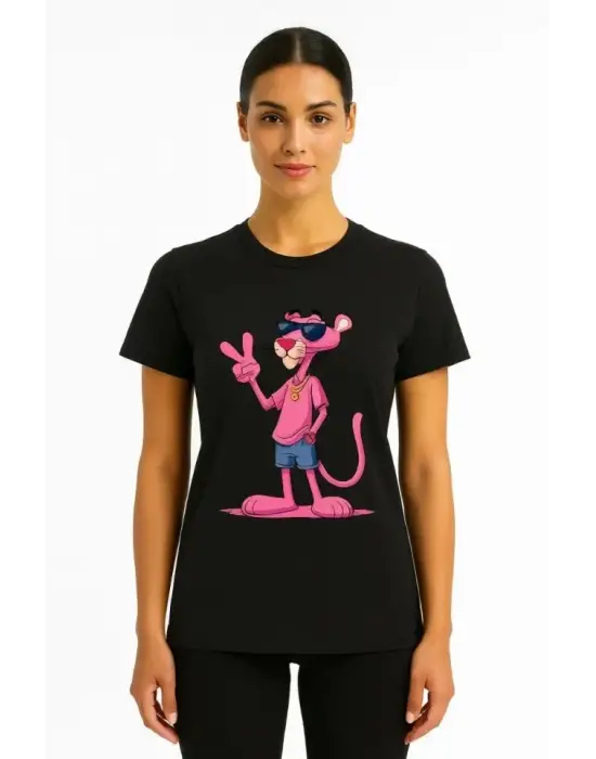 Bisiklet Yaka Kısa Kollu Baskılı T-shirt - Siyah
