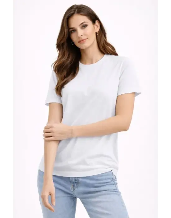 Bisiklet Yaka Tişört Regular Kalıp Basic Pamuklu Günlük Kullanım T-shirt - Beyaz
