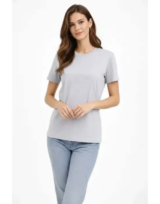 Bisiklet Yaka Tişört  Regular Kalıp Basic Pamuklu  Günlük Kullanım  T-shirt - Gri