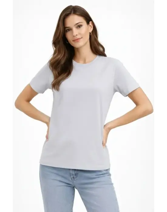 Bisiklet Yaka Tişört  Regular Kalıp Basic Pamuklu  Günlük Kullanım  T-shirt - Gri