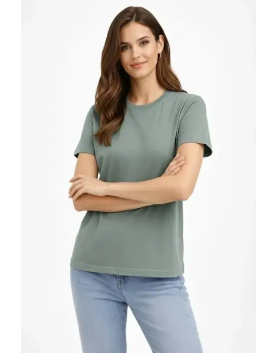 Bisiklet Yaka Tişört Regular Kalıp Basic Pamuklu Günlük Kullanım T-shirt - Mint Yeşili