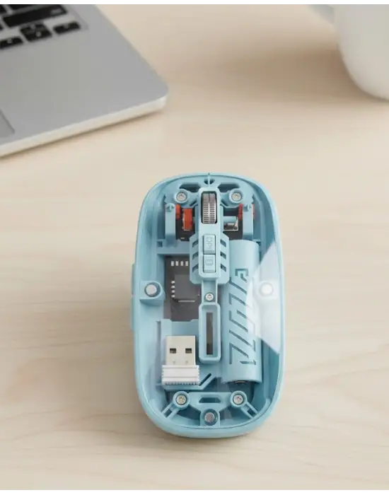 Bluetooth 5.2 Ve 2.4g Usb Kablosuz Mouse Pilli Mavi Tasarım