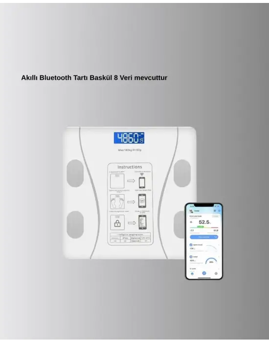 Bluetooth Akıllı Tartı – 8 Fonksiyonlu Dijital Baskül, 180 Kg Kapasiteli