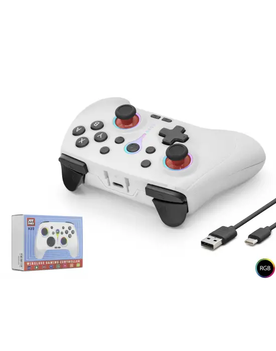 Bluetooth Gamepad Pc Ios Android Switch Ps3 Ps4 Uyumlu Rgb - Beyaz ND505W